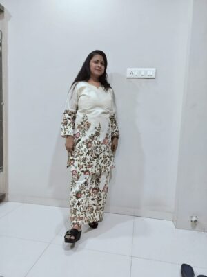elegant white floral printed kurta set for women