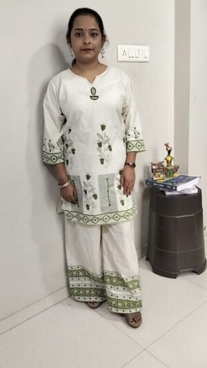 elegant white & golden printed kurta set with dupatta